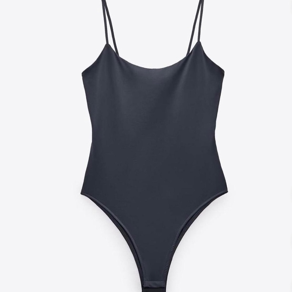 Zara Charcoal Slim-Strap Scoop Bodysuit
